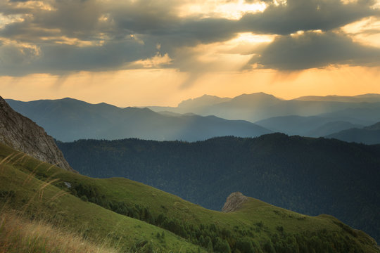 Mountain ridges at sunset © Aleksey Sagitov