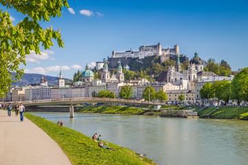 Historic city of Salzburg with river Salzach in summer, Austria