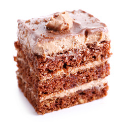 Sweet chocolate cake isolated on white background
