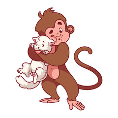 Monkey with kitten