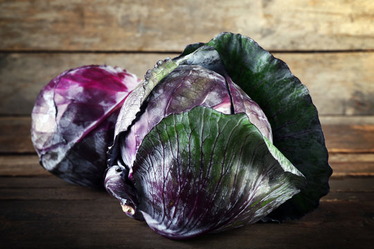 Red cabbage  on wooden background