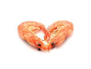 Steamed shrimp on a white background.