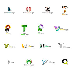 Fototapeta premium Set of colorful abstract letter corporate logos created with overlapping flowing shapes. Universal business icons for any idea isolated on white