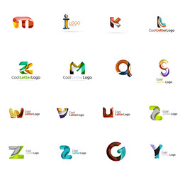 Set of colorful abstract letter corporate logos created with overlapping flowing shapes. Universal business icons for any idea isolated on white