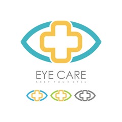Eye Care Cross Hospital Logo Design. Line Symbol for Medical Center of Vision Correction. Eye with Medical Cross. Creative Vector element	