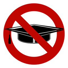 Graduation cap black icon. Prohibition red symbol. Stop or ban s - 94848835