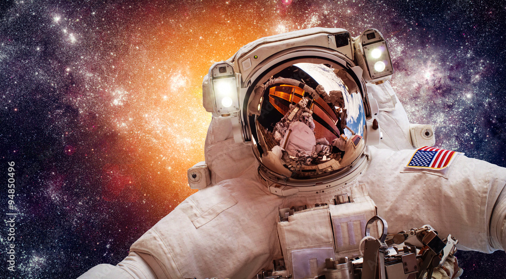 Sticker astronaut in outer space