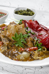 Chicken stew with roasted red peppers