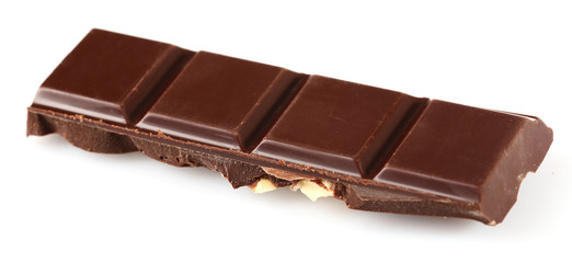 Black chocolate piece isolated on white background