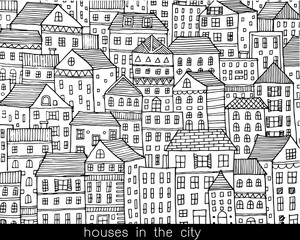 houses in the city sketch doodle style