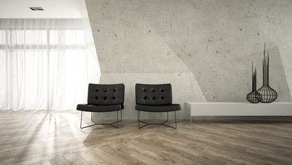Part of stylish interior with two armchair 3D rendering