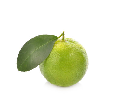 Green orange fruit isolated on white background