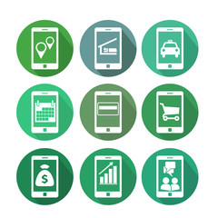 Business transactions using mobile phone icon set 