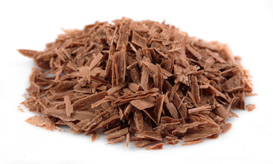 Milk chocolate shavings isolated on white