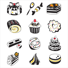 Set of various hand drawn sweets and candies sketches. Isolated vector illustration on white background