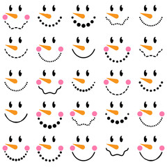 Vector Collection of Cute Snowman Faces