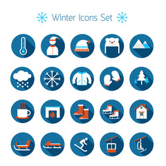 Winter Flat Icons Set, Snowing, Travel and Vacation