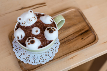 3D Latte Art on Wooden Background