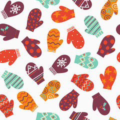 Mittens, vector bright winter seamless pattern