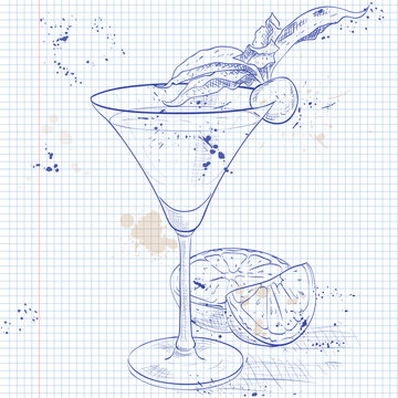 Alcoholic Cocktail Golden dream on a notebook page