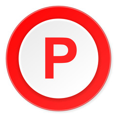 parking red circle 3d modern design flat icon on white background