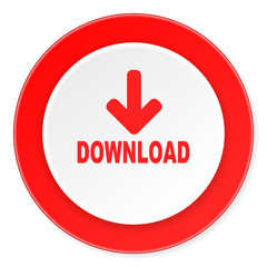 download red circle 3d modern design flat icon on white background