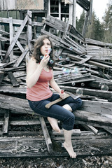 Girl blowing soap bubbles
