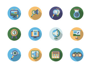 Search optimization flat color vector icons