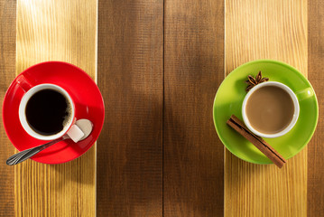 cup of  coffee on wood