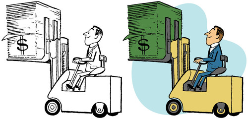 Man with forklift of money © RTRO