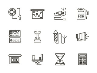 Business tactic black line icons vector collection