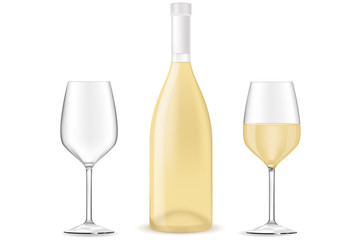 Bottle of white wine with a glass. 