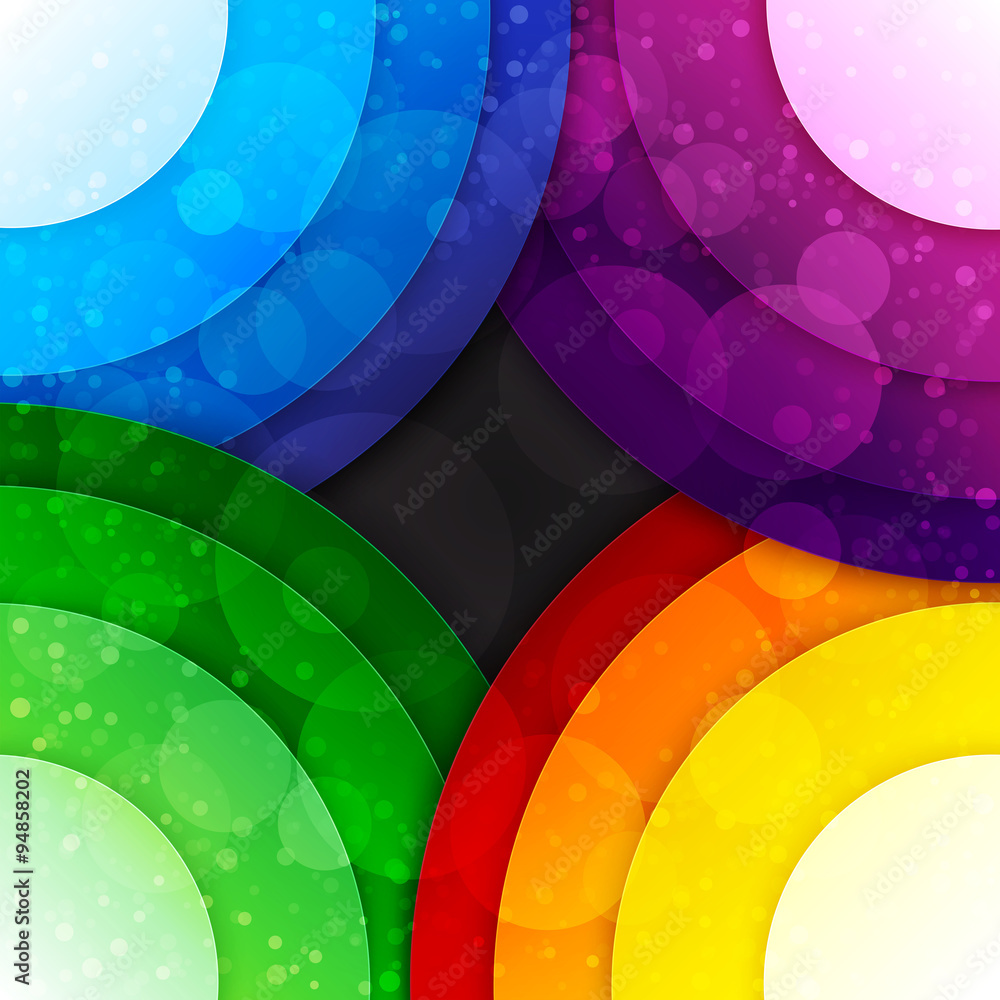 Fototapete rainbow paper layers circles and transparent bokeh abstract background