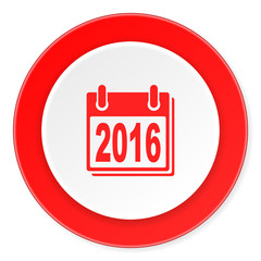 new year 2016 red circle 3d modern design flat icon on white background