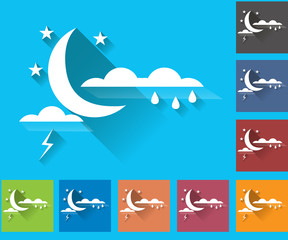 Weather set of icons in a flat style. Storm. Rain clouds and lightning. Multicolored icons for weather forecasting.