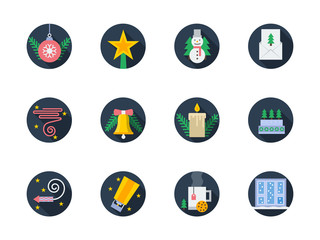 Flat round colored vector icons for winter