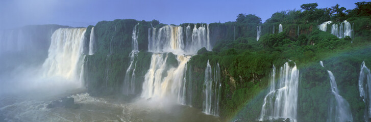Panoramic view of Iguazu Waterfalls in Parque Nacional Iguazu, Salto Floriano, Brazil
