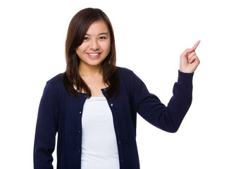 Asian Woman showing finger point up