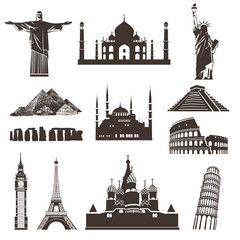 Travel icon set, vector silhouettes