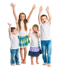 Obraz premium smiling children with arms up