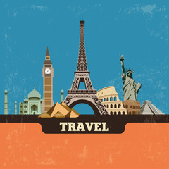 Travel world landmark vector background