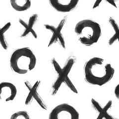 Tic-tac-toe. Grunge character stroke black and white  background. Texture shape for design. Abstract splash. Handwork. Visual art direction. Seamless pattern