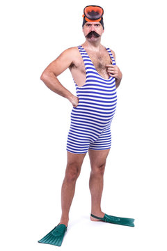 Man in swim dress isolated on white background