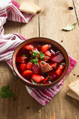 Vegetables and meat soup (borsch)