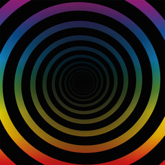 Spiral tunnel, rainbow colors, black gradient center, three-dimensional.