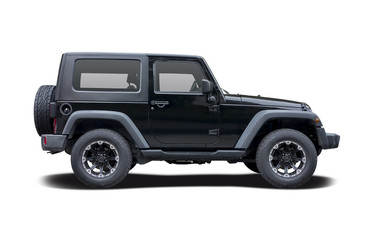 Black Jeep side view isolated on white - obrazy, fototapety, plakaty