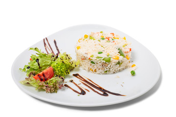 Long white rice with vegetables.