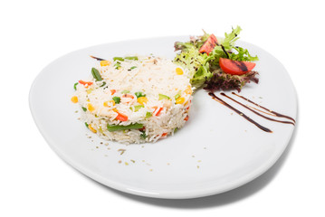 Long white rice with vegetables.