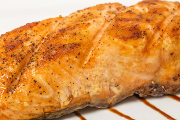 Grilled salmon and vegetables.