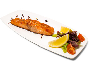 Grilled salmon and vegetables.